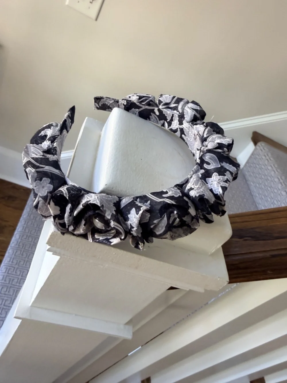 NWT Anthropologie Ruffle Embellished Headband Black Silver